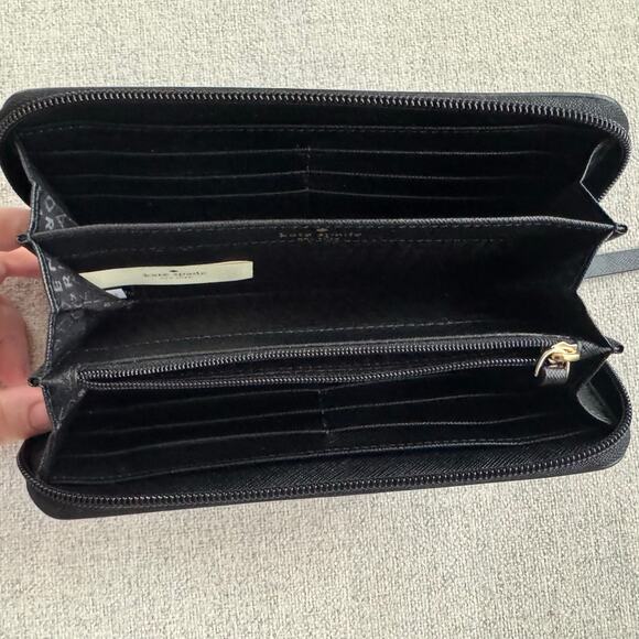 Kate Spade New York Haven Lane Neda Zip Around Wallet in Black w/ silver stripes - Picture 6 of 9
